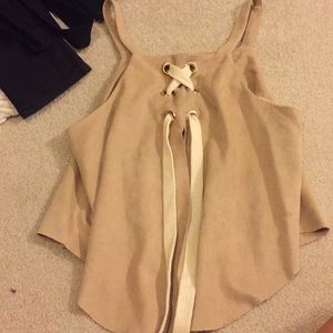 tan lace swede crop top